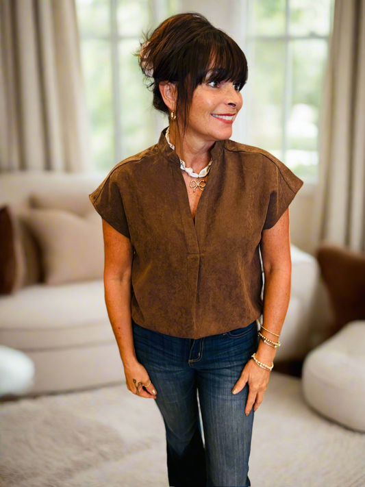 Soft Chocolate Drop Shoulder Top - Jolie Femme Boutique