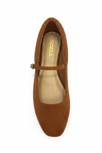 Brown Faux Suede Mary Jane Flats