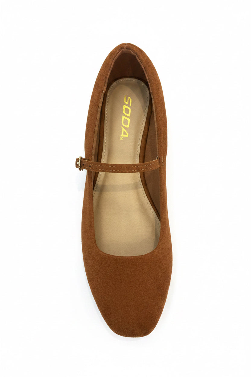 Brown Faux Suede Mary Jane Flats