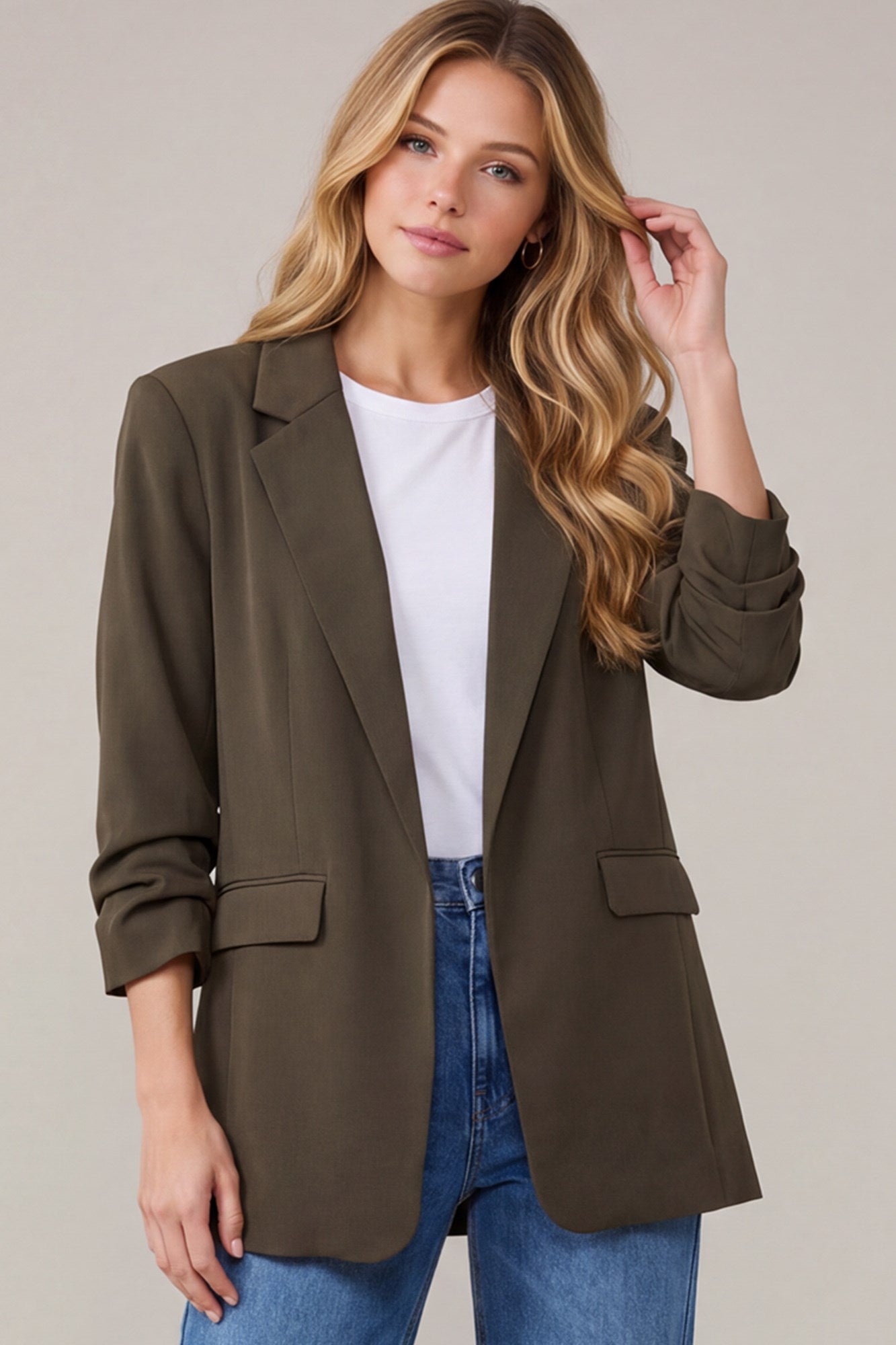 Dark Brown 3/4 Sleeve Long Blazer