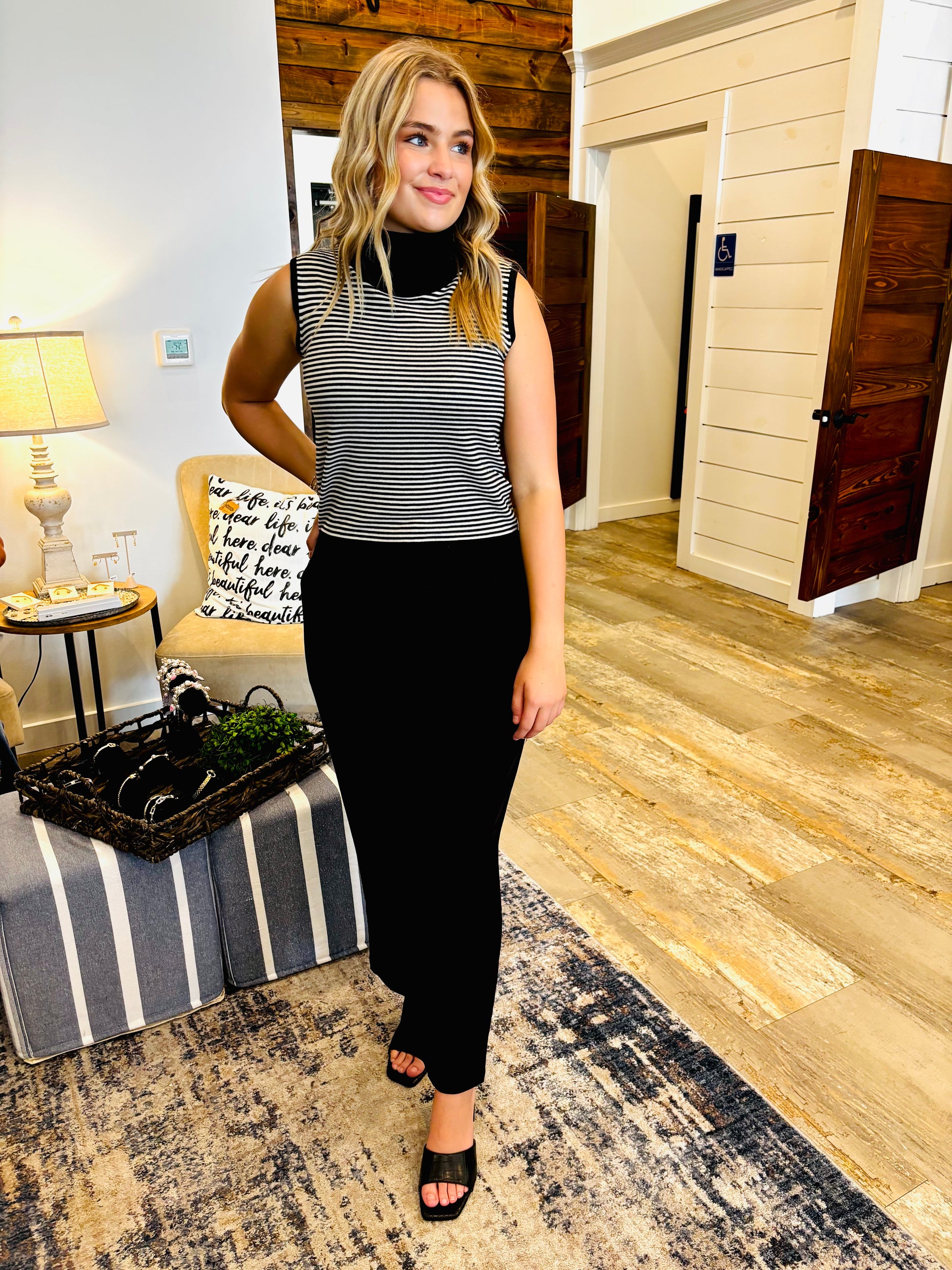 Striped Turtle Neck Sweater Vest - Jolie Femme Boutique