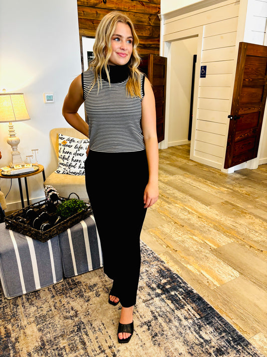 Striped Turtle Neck Sweater Vest - Jolie Femme Boutique