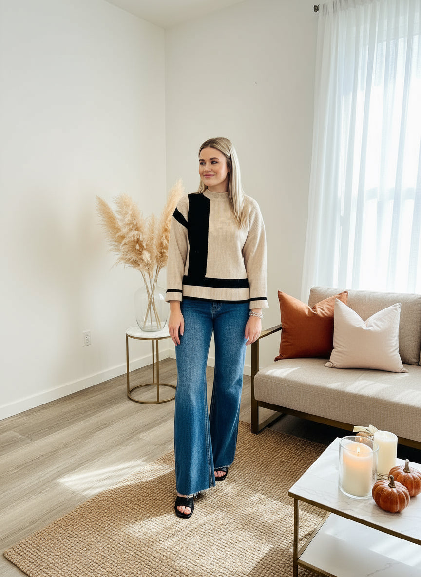 Colorblock Mockneck Sweater