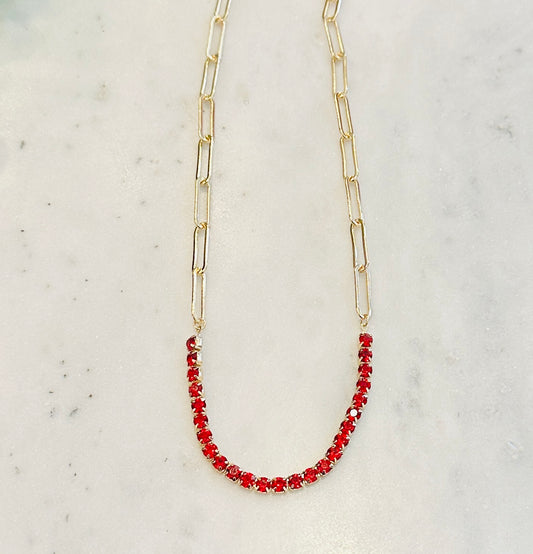 Gold Paperclip Chain With Red Stones