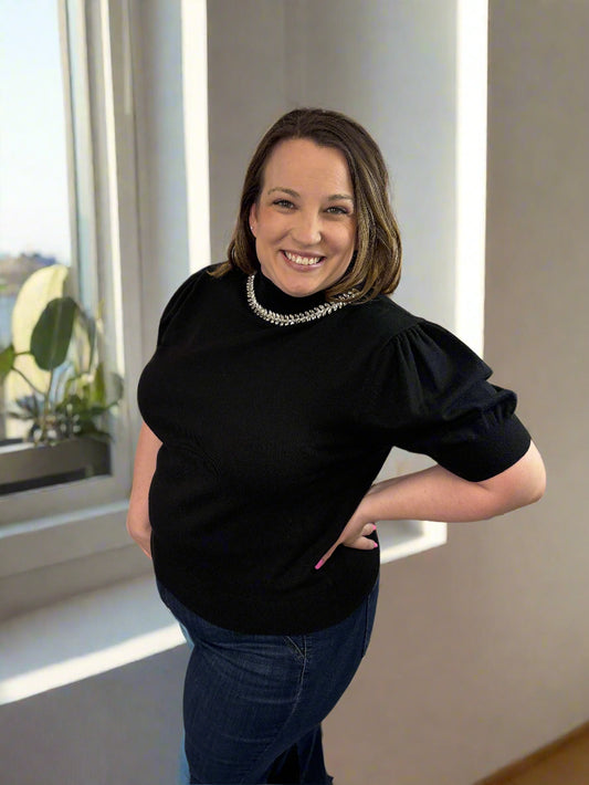 Plus Size Rhinestone Mock Neck Sweater - Jolie Femme Boutique