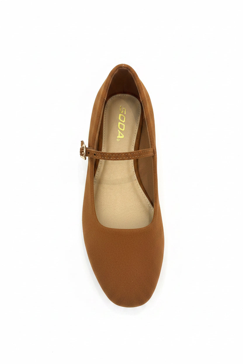 Brown Faux Suede Mary Jane Flats