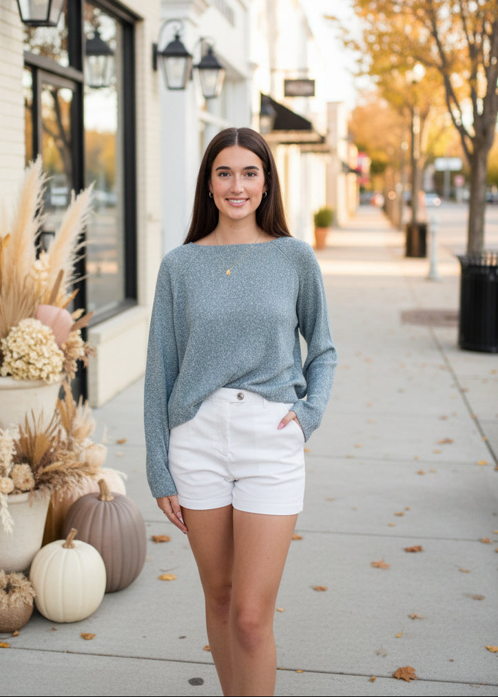 Light Knit Mélange Boat Neck Sweater