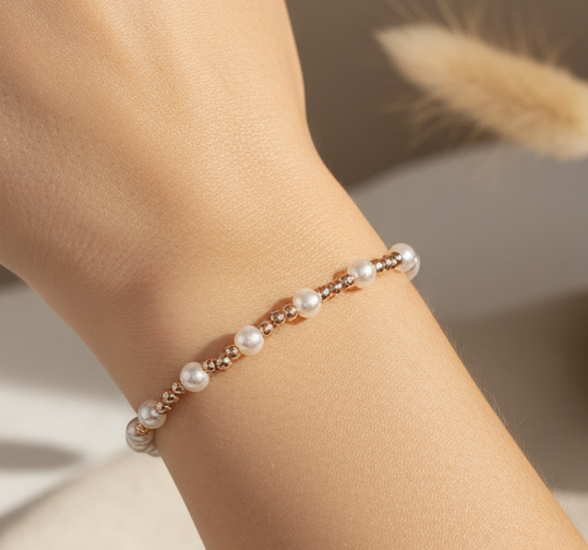 Mini Pearl & Gold Bead Stretch Bracelet