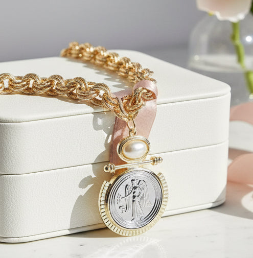 Gold Thick Chain with Silver and Gold Coin Necklace - Jolie Femme Boutique