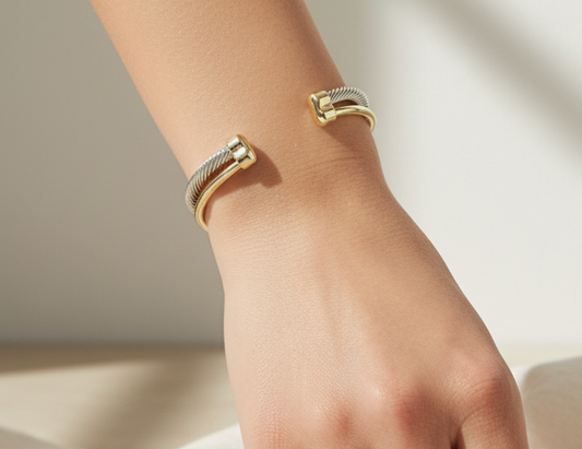 Two- Tone Twisted Cable Cuff Bangle