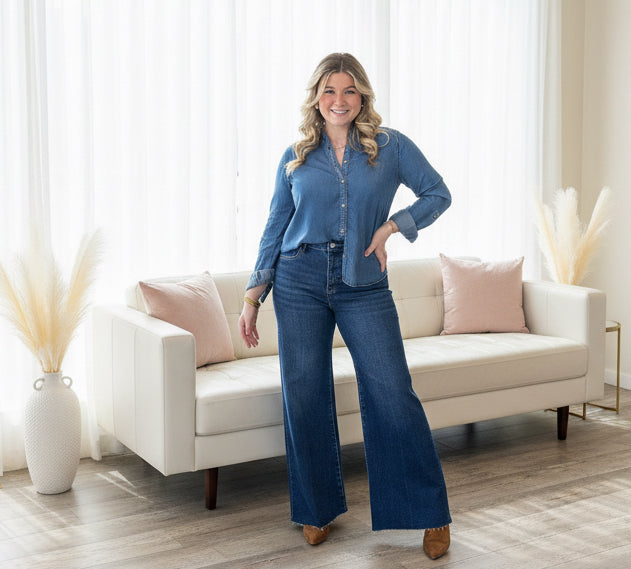 Chambray Collard Button Down Top