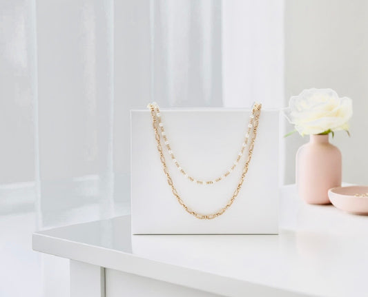 Gold 2mm Pearl and Gold Beaded Necklace - Jolie Femme Boutique