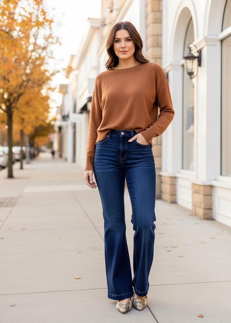 Camel Waffle Knit Dolman Sleeve Top