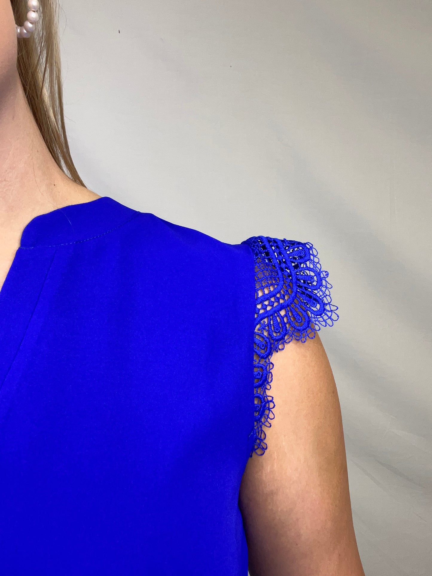 Split Neck Lace Sleeve Top Royal Blue - Jolie Femme Boutique