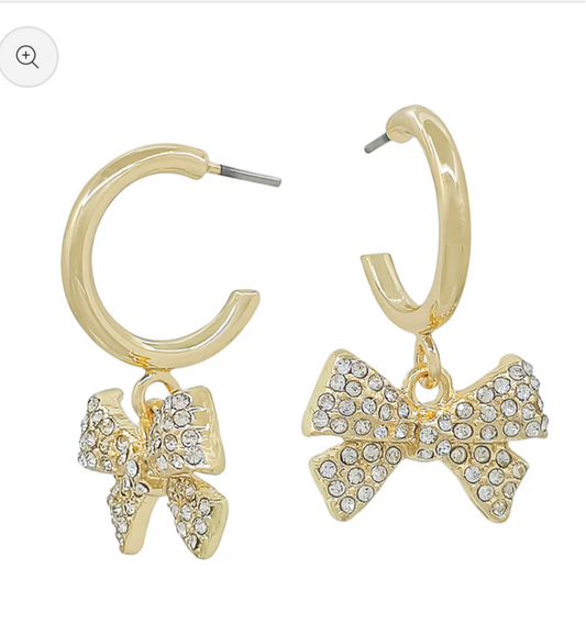 Gold Hoop W/ Rhinestone Bow Charm - Jolie Femme Boutique