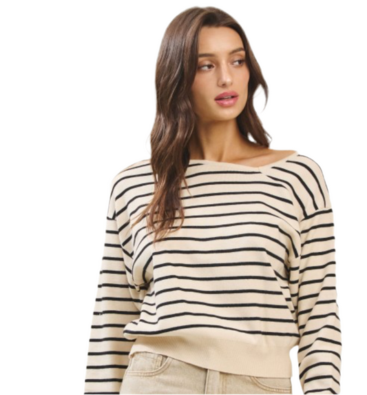 Asymmetric Neckline Striped Sweater