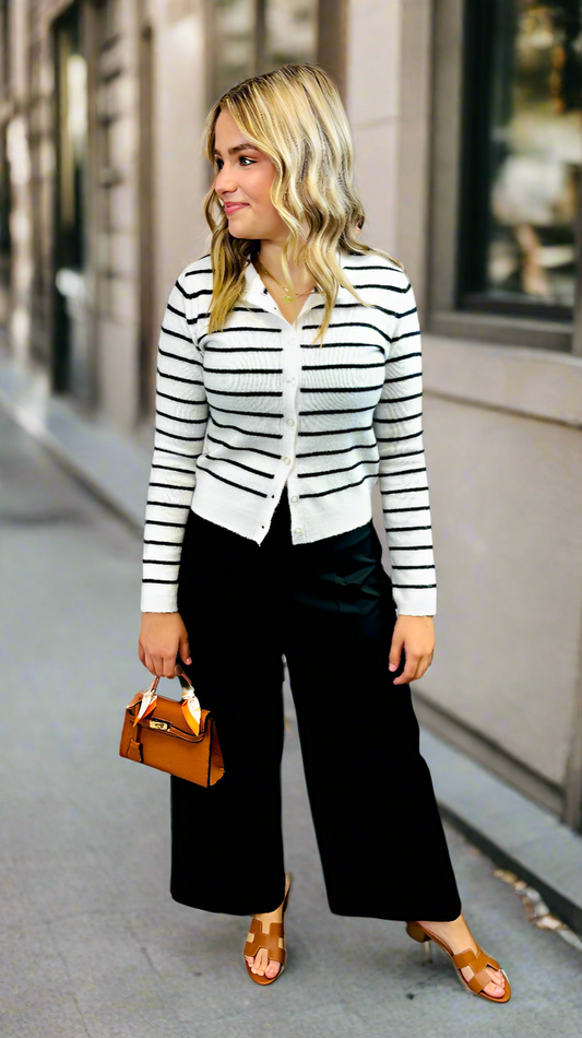 Stripe Button Down Cardigan - Jolie Femme Boutique
