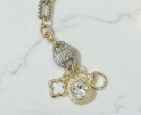Two Toned Pave Charm Necklace - Jolie Femme Boutique