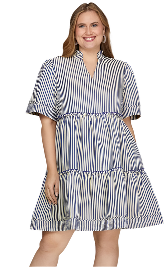 Plus Size Striped Tiered Mini Dress