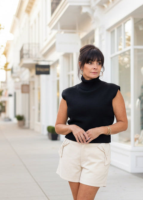 Black Sleeveless Turtleneck Top
