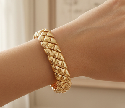 Gold Watch Textured Stretch Bracelet