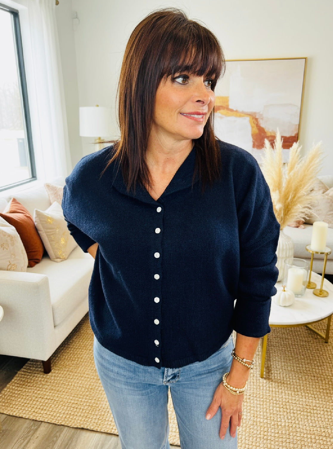 Navy Button Down Cardigan