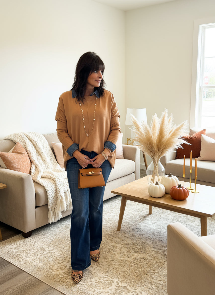 Chambray Collard Button Down Top
