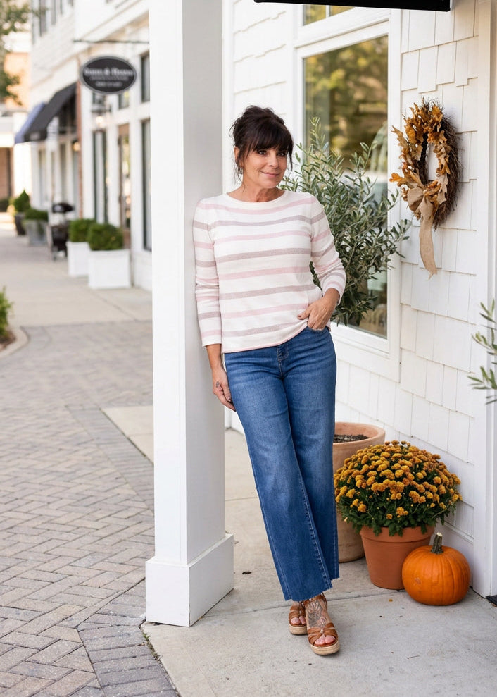 Pink & Mocha Striped Long Sleeve Sweater