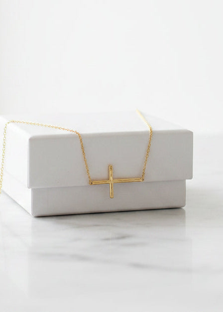 Gold Sideway Cross Necklace