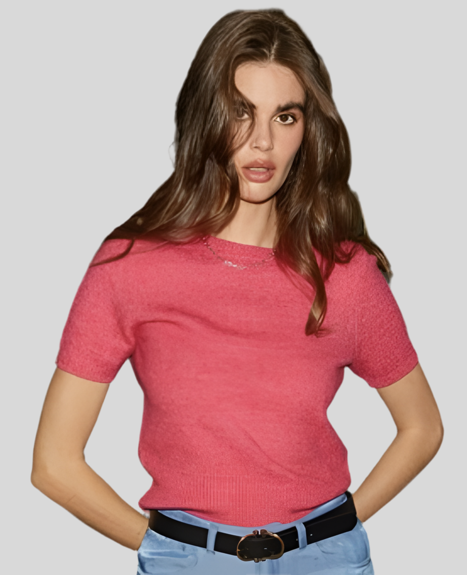 Short Sleeve Knit Sweater Raspberry