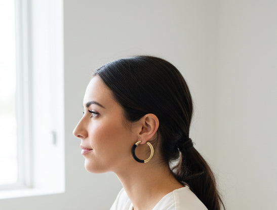 Black Acrylic and Gold Hoop Earring - Jolie Femme Boutique