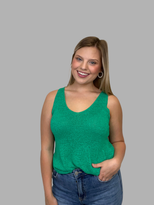 Solid Knit Sleeveless Top Green - Jolie Femme Boutique