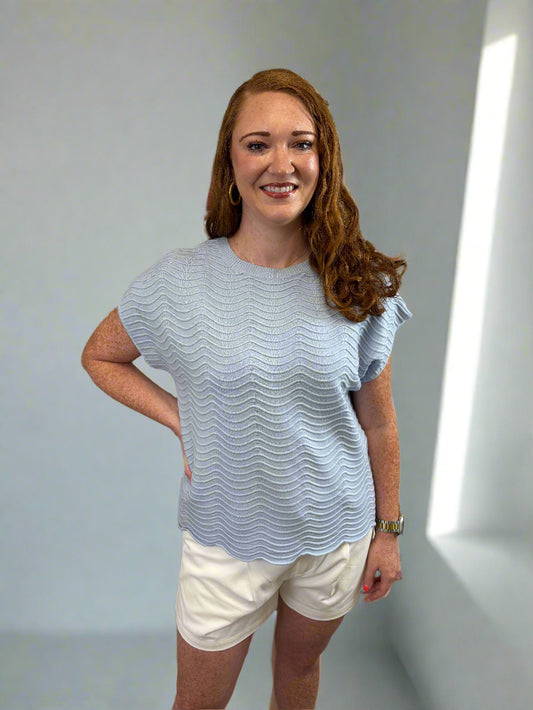 Soft Blue Scallop Pattern Top - Jolie Femme Boutique