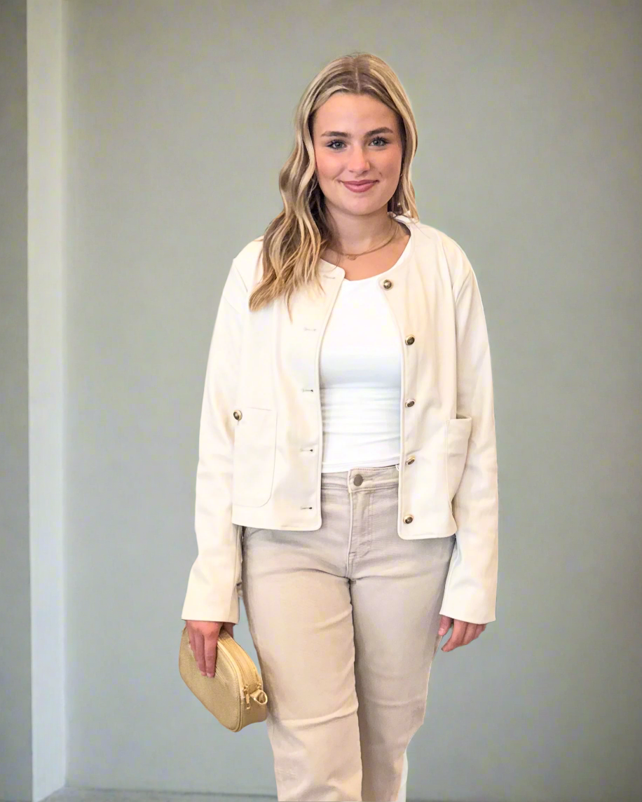 Chic Ivory Faux Leather Jacket - Jolie Femme Boutique