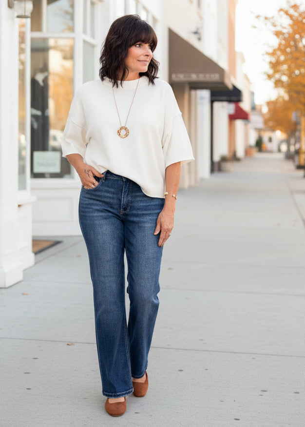 Dark Wash Tummy Control High Rise Ankle Straight Jeans