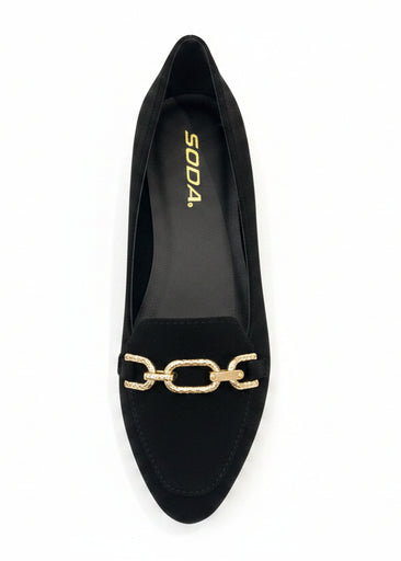 Black Faux Suede Chain Loafers