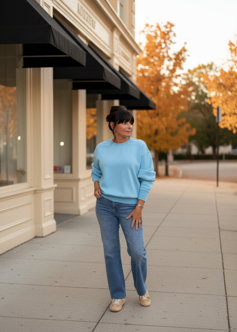 Aqua Blue Raw Edge Sweatshirt