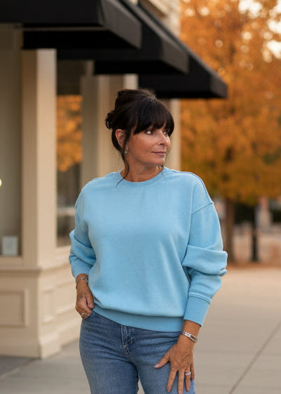 Aqua Blue Raw Edge Sweatshirt