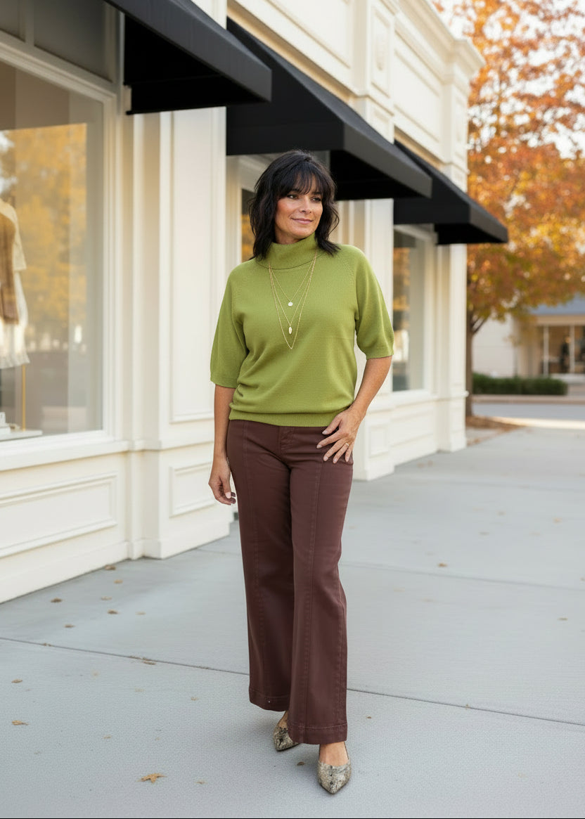 Chocolate Tummy Control High Rise Crop Wide Jean