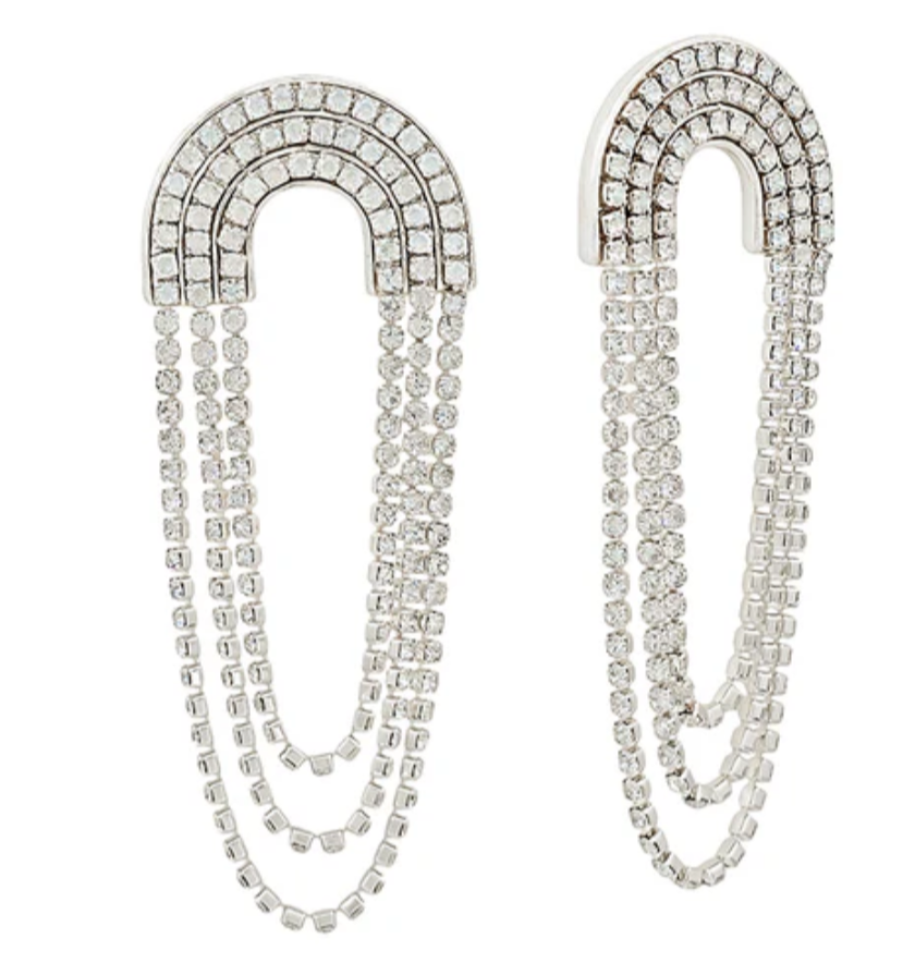 Silver Rhinestone Tennis Chain Earring