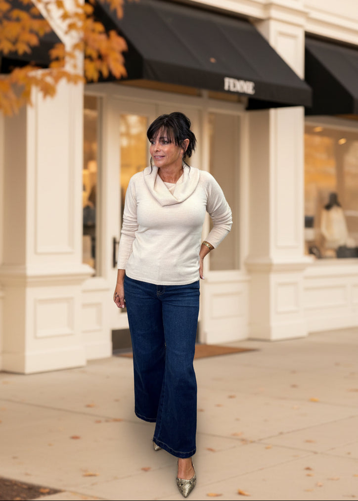 Beige Off Shoulder Long Sleeve Top