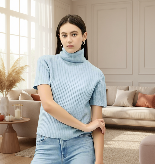 Turtleneck Short Sleeve Sweater - Jolie Femme Boutique
