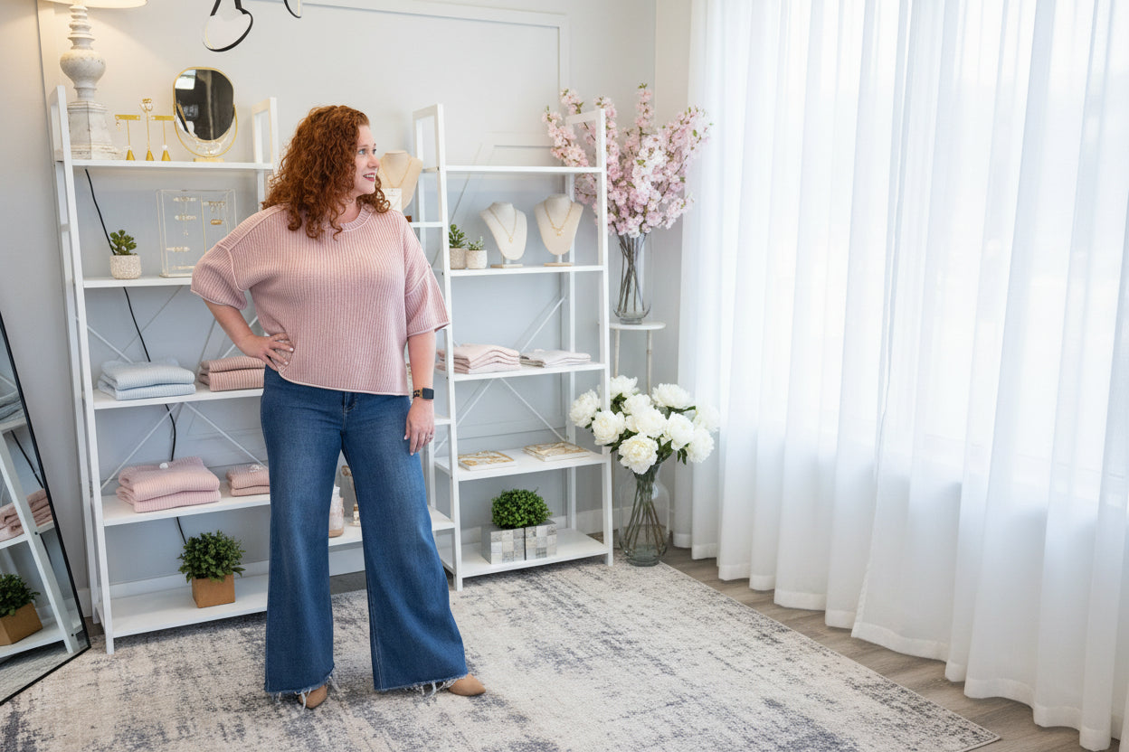 Washed Dusty Pink Sweater - Jolie Femme Boutique