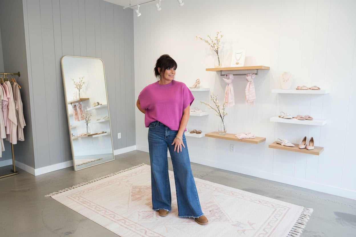 Deep Pink Drop Shoulder Sweater - Jolie Femme Boutique