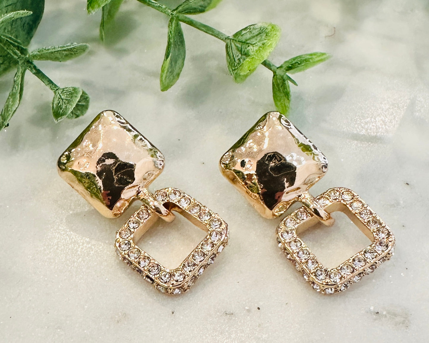 Gold Square with Rhinestone Square Earring