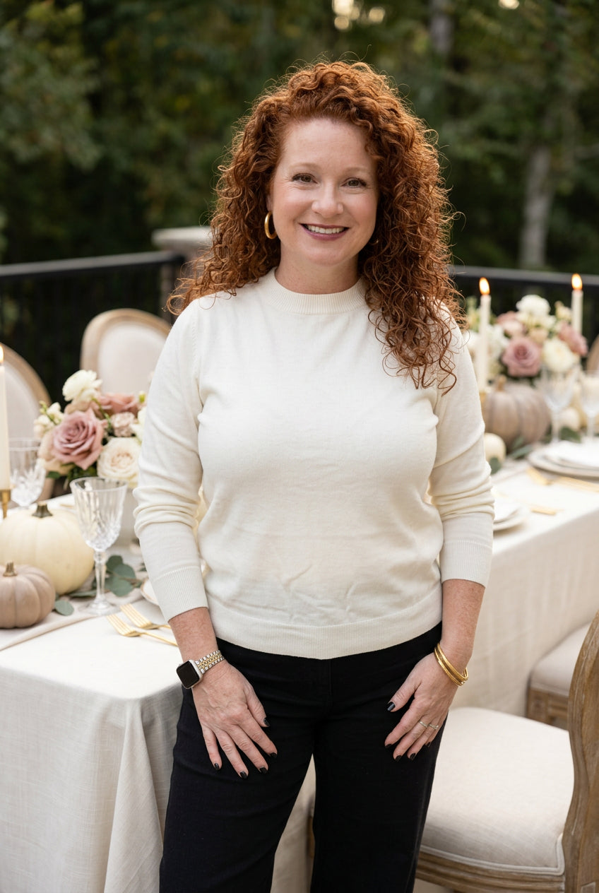 Elle Grey ivory crew neck sweater with ribbed cuffs and neckline, soft knit fabric, stylish and comfortable for casual wear.