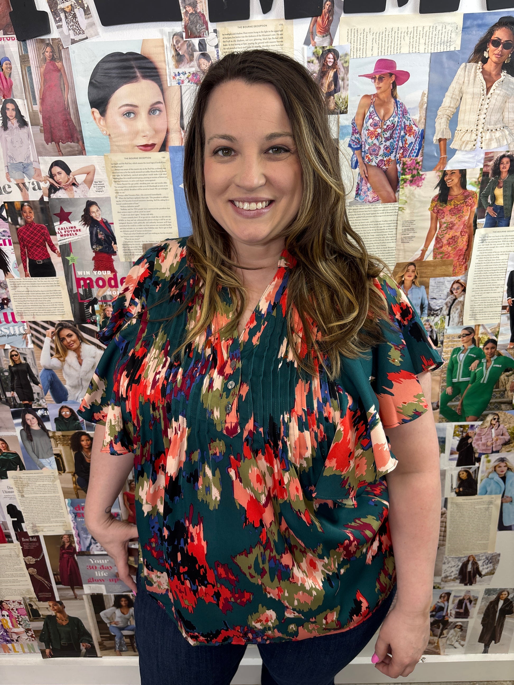 Plus Size Printed PintuckTop - Jolie Femme Boutique