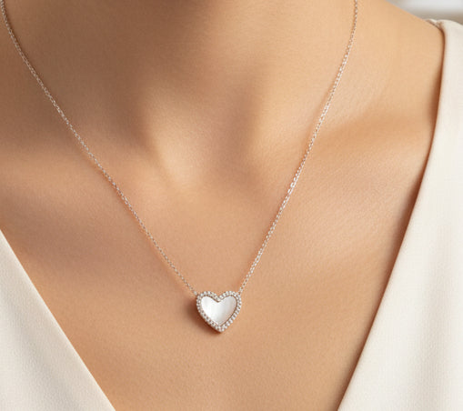 14K Gold-Plated Heart Necklace with Ivory Mother-of-Pearl