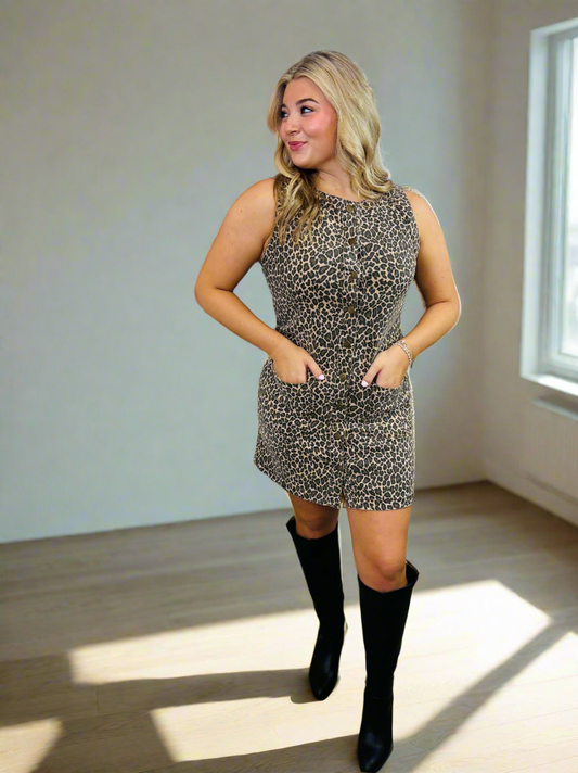 Leopard Button Down Mini Dress - Jolie Femme Boutique