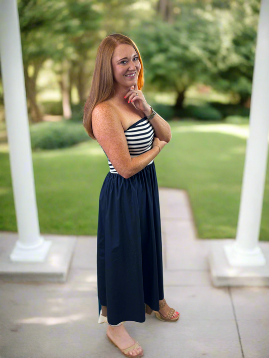 Strapless Stripe Midi Dress